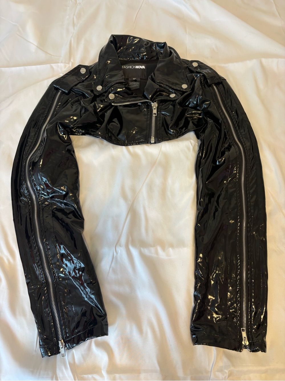 Fashion Nova Shiny Black Cropped Patent Moto Jacket